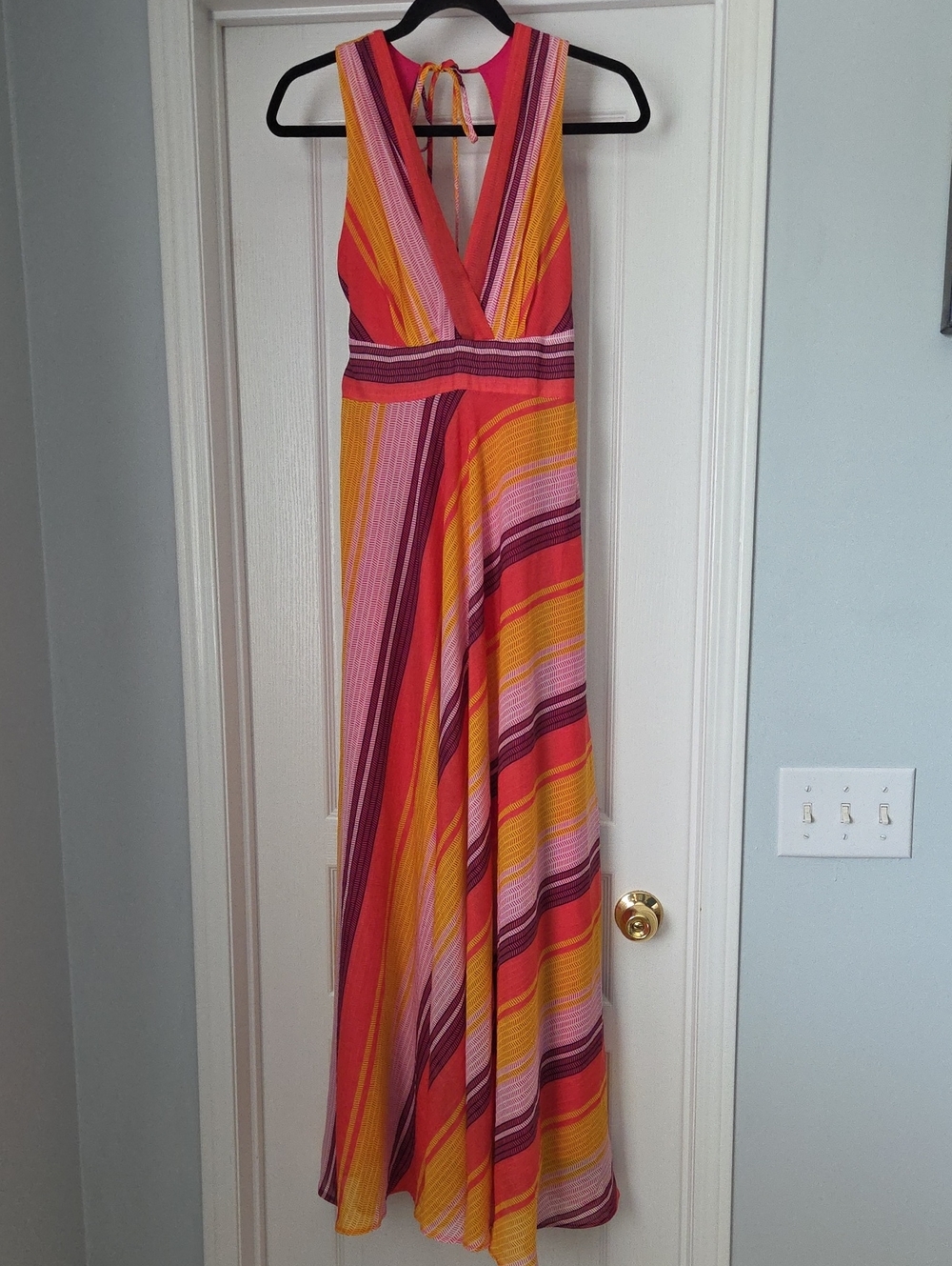 Anthropologie Eva Franco Candille Maxi Halter Tie Dress in Courtside Stripes